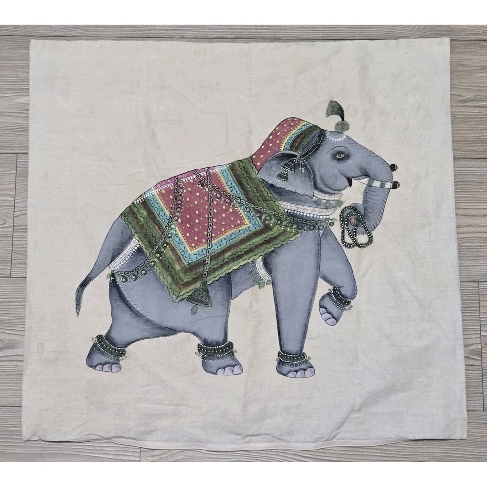 JOHN ROBSHAW Elephant Linen Blend Pillow Cover Square 26"x26" Made In India